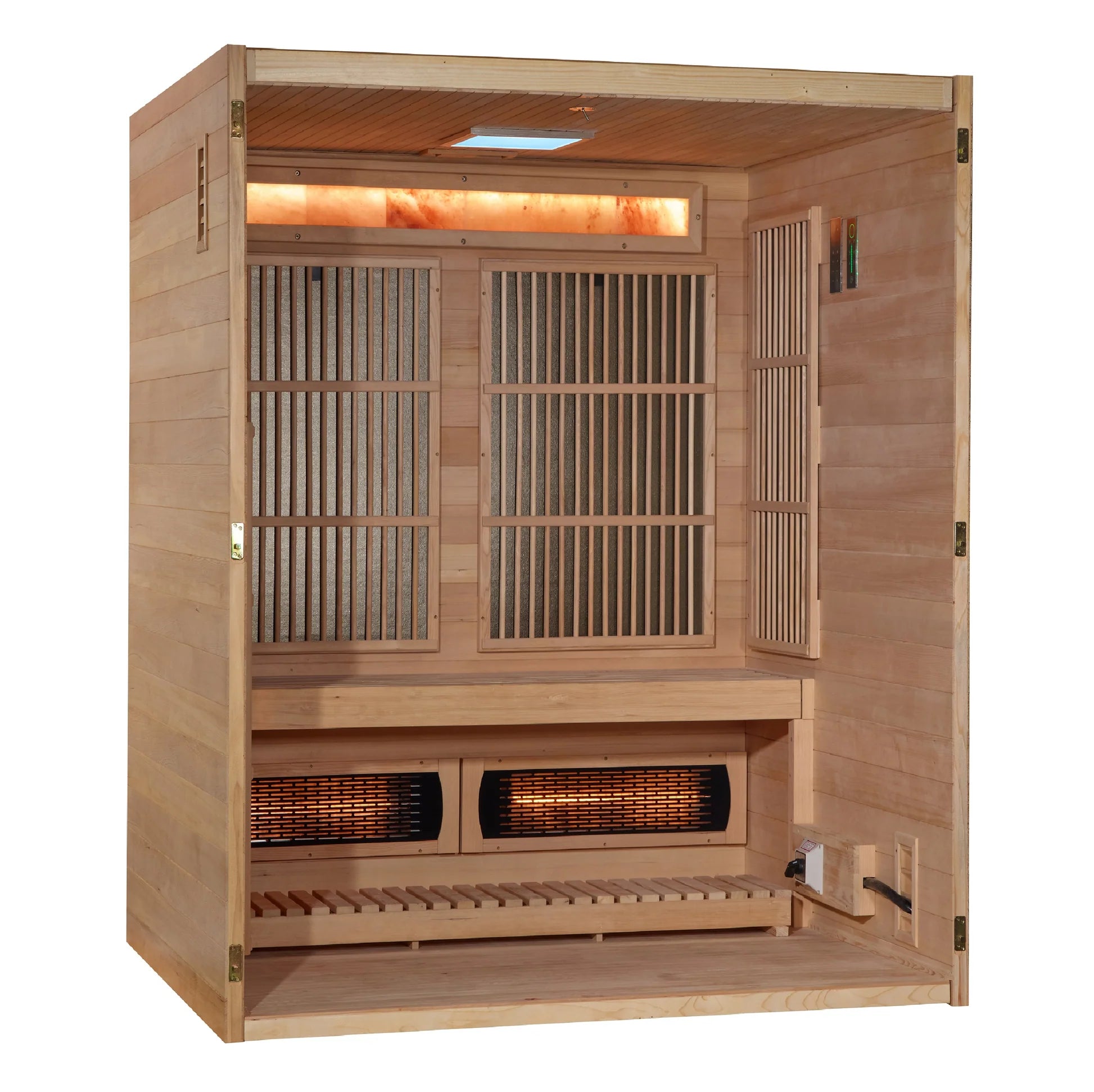 Golden Designs 2025 "Soria" 3 Person Hybrid Sauna (Indoor) Full Spectrum + Harvia Stove (GDI-8330-01)