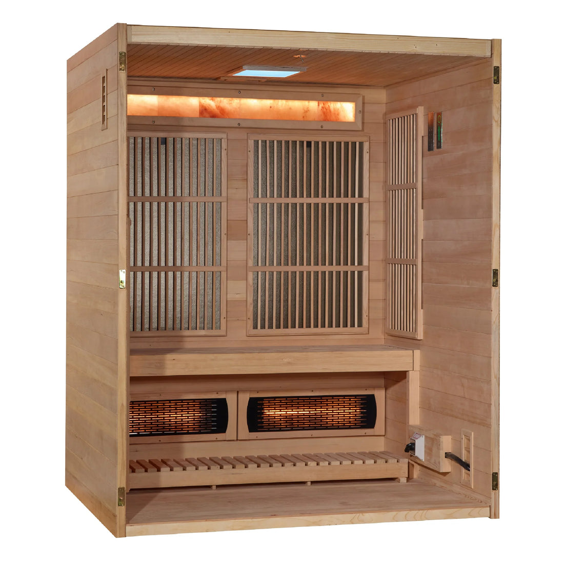 Golden Designs 2025 "Soria" 3 Person Hybrid Sauna (Indoor) Full Spectrum + Harvia Stove (GDI-8330-01)